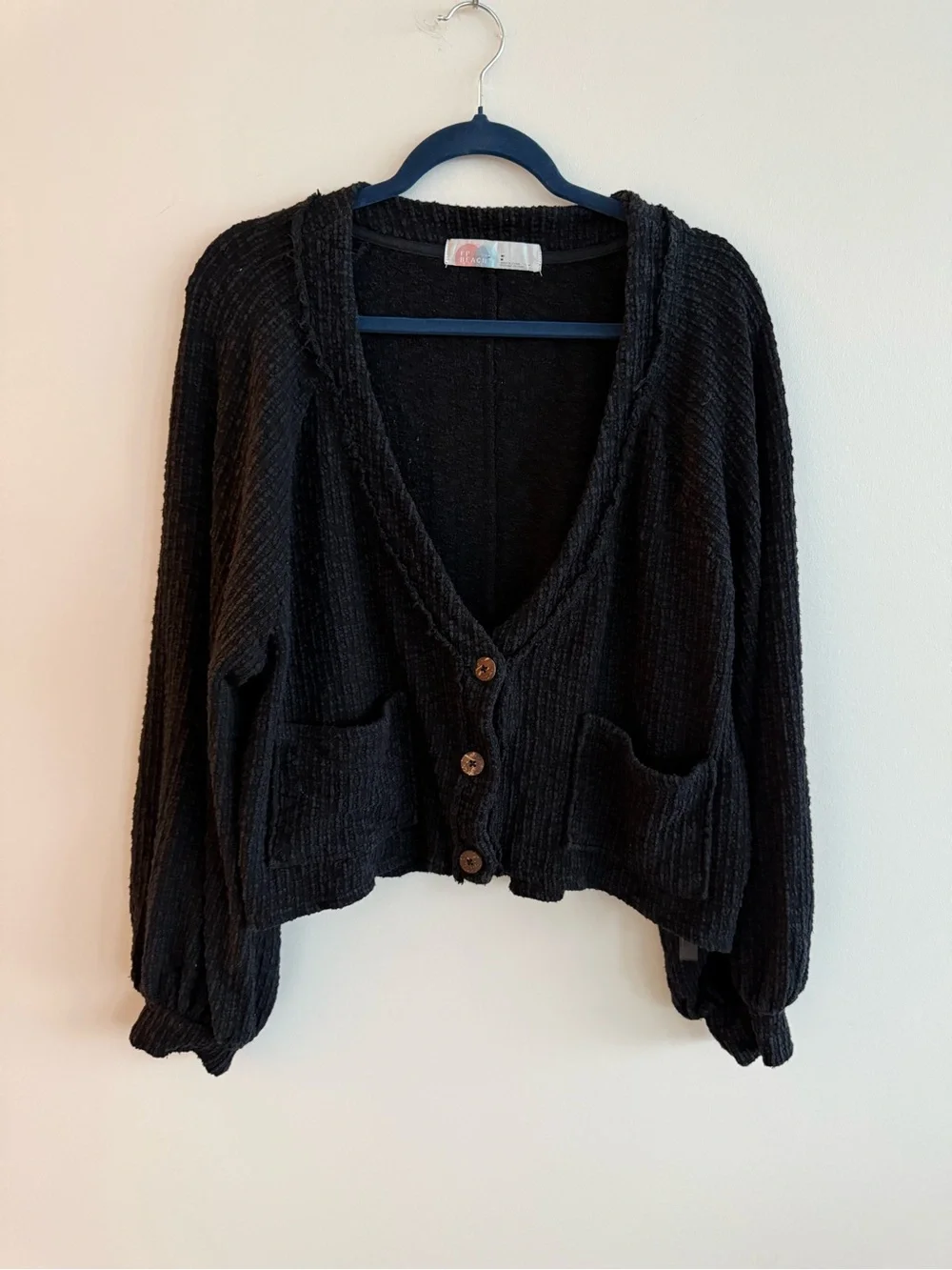 Free People Black V-Neck Button-Front Cardigan with Pockets
